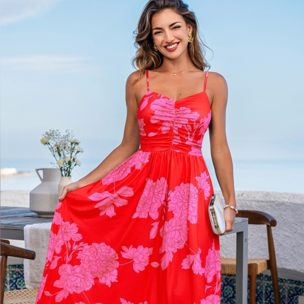 NWT Cupshe Blue & Pink Twist-Front Floral Maxi Dress gorgeous!!!